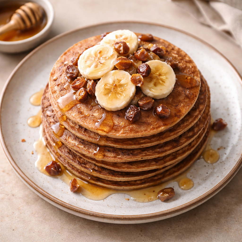 Finished pancakes stacked on plate