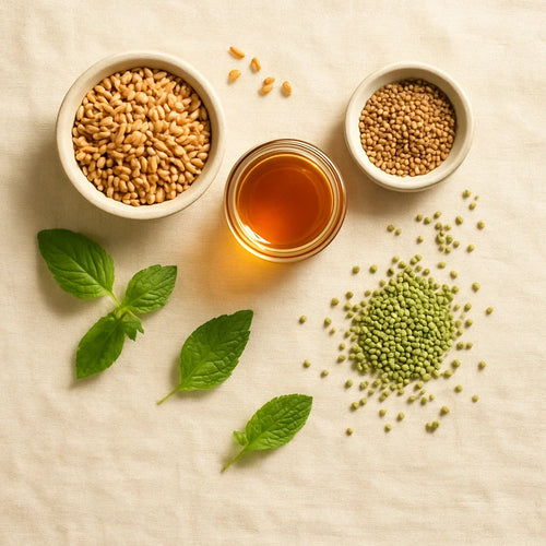 Whole organic ingredients arranged naturally showing the importance of choosing organic food