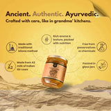 Earthen Story A2 Gir Cow Ghee product infographic highlighting traditional bilona method, A2 milk, glass jar packaging, and authentic ayurvedic qualities