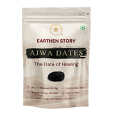 Earthen Story Ajwa Dates pouch packaging labeled 'The Date of Healing' with product benefits highlighted