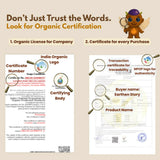 Earthen Story organic certification guide showing India Organic license and transaction certificates for product authenticity