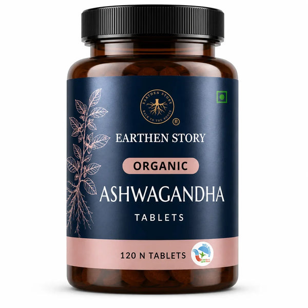 Earthen Story Organic Ashwagandha Tablets 120 Tablets - front of pack
