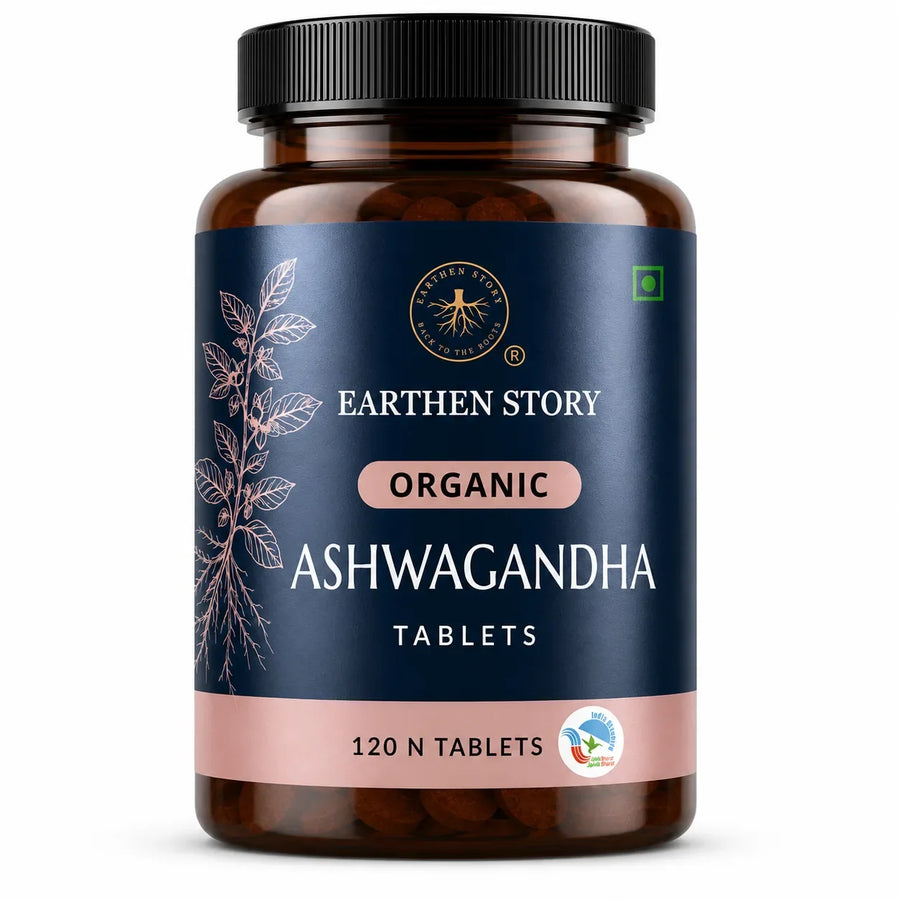 Earthen Story Organic Ashwagandha Tablets 120 Tablets - front of pack