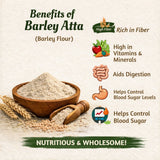 Barley Atta flour benefits infographic showing fiber content, vitamins, minerals, and digestive health information