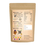 Earthen Story Black Raisins kraft pouch back with nutritional information, ingredients, and brand details