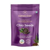Earthen Story Certified Organic Chia Seeds in purple resealable pouch with product image and certifications