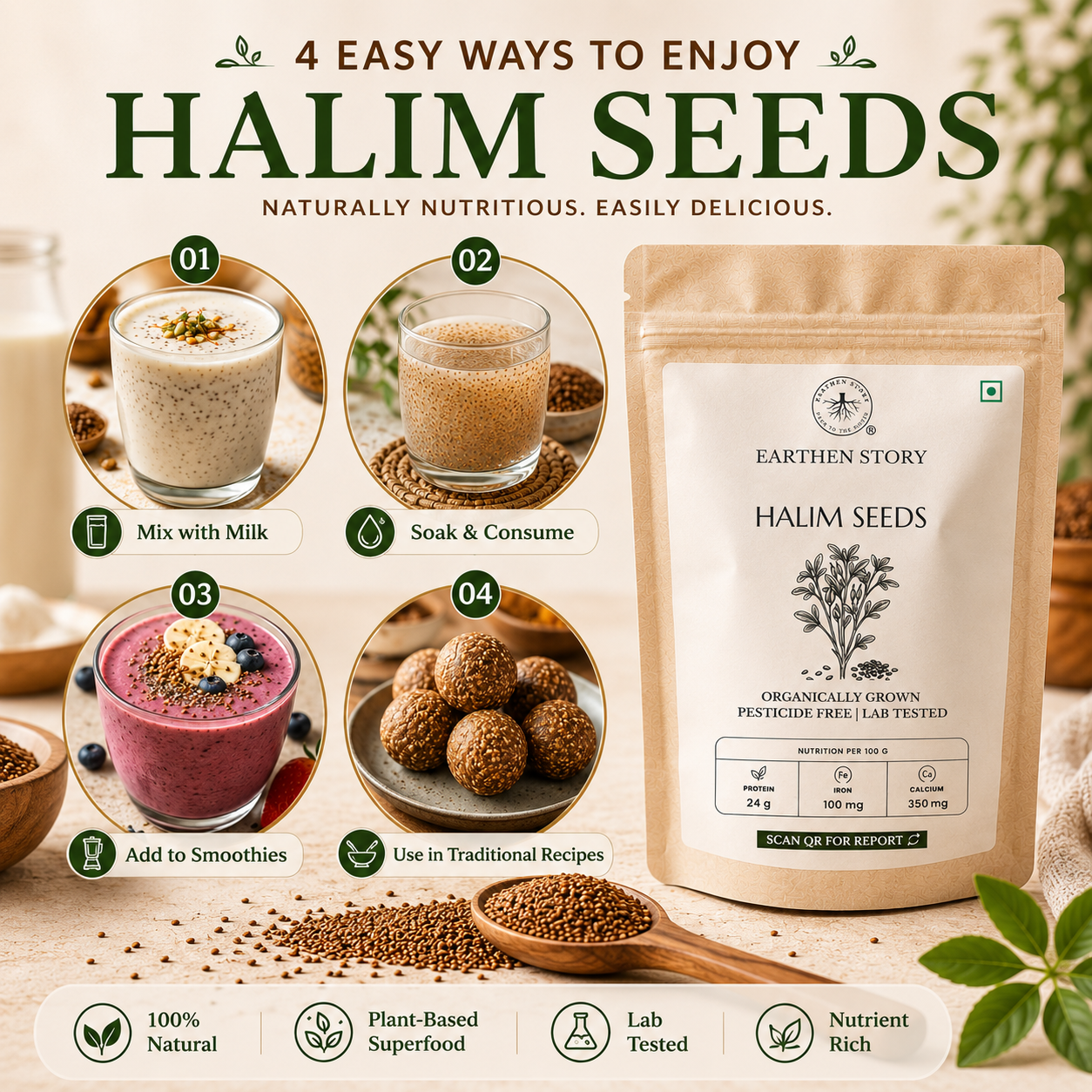 Halim Seeds usage ideas for milk sesame coconut smoothies and traditional recipes