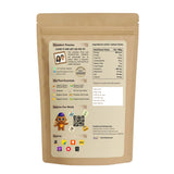 Earthen Story Kalmi Safawi Dates 500g kraft pouch back with nutritional information and brand details