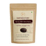 Earthen Story Kalmi Dates packaging front showing dark dates with antioxidants and fiber benefits