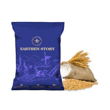 Earthen Story Khapli Wheat Atta organic whole grain stone ground flour in blue kraft pouch with wheat stalks