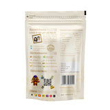 Earthen Story Mamra Almonds resealable kraft pouch back with nutritional information, ingredients, and brand details