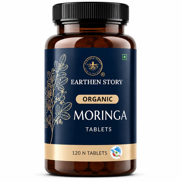 Earthen Story Organic Moringa Tablets 120 Tablets - front of pack
