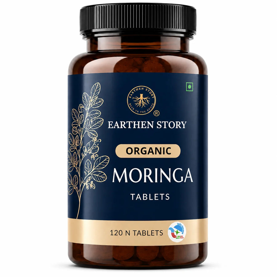 Earthen Story Organic Moringa Tablets 120 Tablets - front of pack