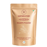 Earhen Story Certified Organic Mulethi Powder in kraft pouch with product illustration and QR code