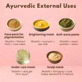 Ayurvedic external uses for Mulethi powder including face packs, masks, and scalp treatments with natural ingredients