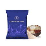 Earthen Story organic multigrain atta blue packaging with whole grains and stone ground certification displayed