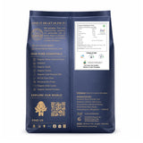 Earthen Story Organic Multigrain Flour 1.8kg pouch back with nutritional information, ingredients, certifications and storage instructions