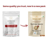 Earthen Story certified organic quinoa seeds in new kraft pouch packaging design with QR code and quality certifications