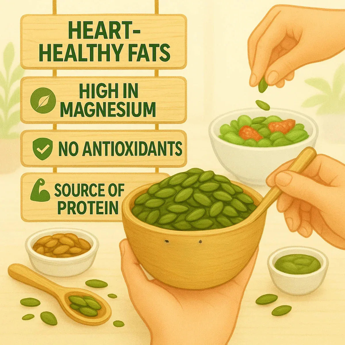 Earthen Story organic pumpkin seeds benefits: heart-healthy fats, magnesium-rich, protein source, antioxidants