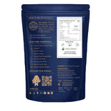 Organic Ragi Whole Grain Flour back label with nutrition facts, certifications, and storage instructions