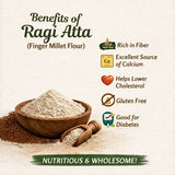 Ragi Atta finger millet flour benefits including high fiber, calcium source, gluten free and diabetes friendly