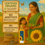 Indian family enjoying organic sunflower oil with fresh vegetables in a natural outdoor setting