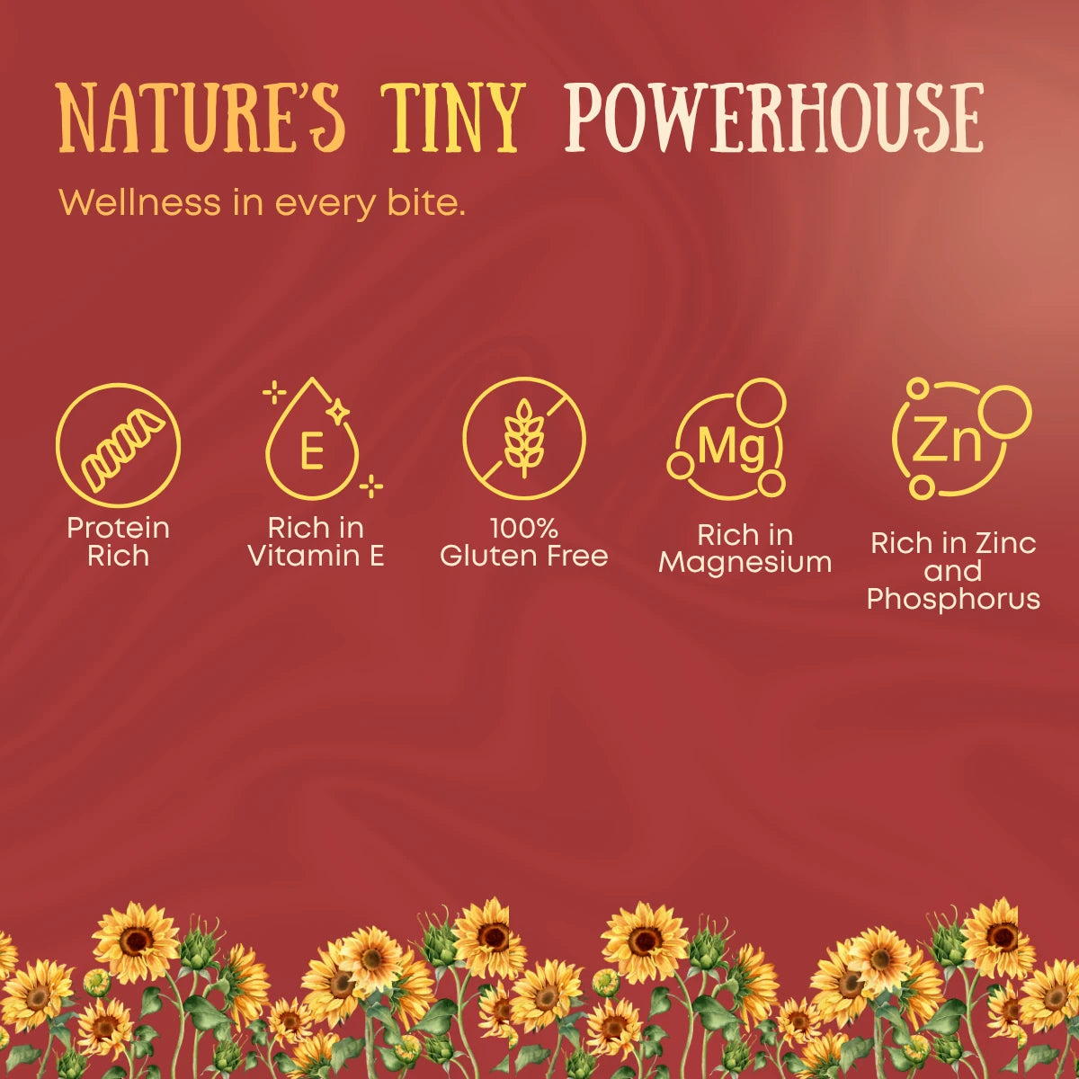 Organic sunflower seeds nutritional benefits including protein, vitamin E, magnesium, zinc and phosphorus