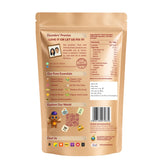 Earthen Story Triphala Powder pouch back showing ingredients, nutrition facts, certifications and company details