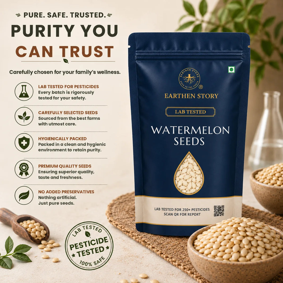 Earthen Story Watermelon Seeds - certifications and lab testing